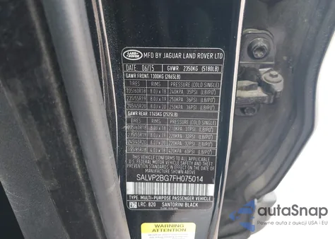 2015 Land Rover Range Rover Evoque Pure z USA, uszkodzony, nr VIN SALVP2BG7FH075014